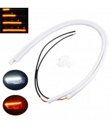 COPPIA TUBO FLESSIBILE LED 60CM BICOLOR DINAMICO SEQUENZIALE BIANCO ARANCIONE