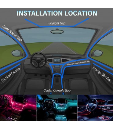 copy of Kit 5 Pezzi RGB 6 Metri Interni Auto Decorativa Fibra Ottica Cruscotto Portiere Gestione App Smartphone