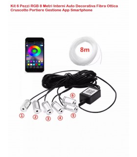 copy of Kit 5 Pezzi RGB 6 Metri Interni Auto Decorativa Fibra Ottica Cruscotto Portiere Gestione App Smartphone