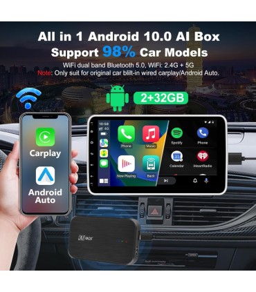 Android Auto Apple Carplay Ai Box 2+32G Wireless Senza Fili